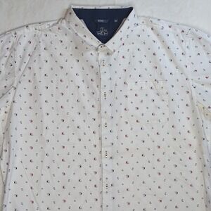 Bohio Men's Size 3XL Button Up Short Sleeve Shirt 100% Cotton White with Designs